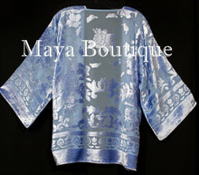 Light Blue Jacket Kimono Burnout Velvet Short No Fringe Hand Dyed Maya Matazaro