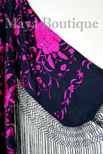 Maya Matazaro Embroidered Silk Fringe Jacket Kimono Black & Fuchsia Short