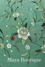 Flamenco Embroidered Silk Piano Shawl Wrap Tiffany Green Hand Dyed Maya Matazaro