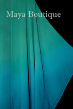 Hand Dyed Maya Matazaro Silk Chiffon Cape Ruana Caftan Wrap Aqua Blue Ombre