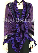 Purple Shawl Scarf Wrap Silk Burnout Velvet Bead Triangle Ruffles Maya Matazaro