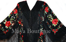 Embroidered Silk Opera Coat Kimono Flamenco Jacket Red Roses Black Maya Matazaro