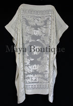 Burnout Velvet Caftan Dress Duster Kimono Ivory No Fringes Maya Matazaro USA