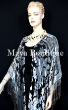 Silver Gray Caftan Duster Fringe Jacket Kimono Burnout Velvet Maya Matazaro