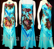 Dress Gown Turquoise Silk Burnout Velvet Beaded Victorian Roses Maya Matazaro L