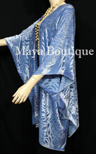 Maya Matazaro Serenity Blue Camellia Burnout Velvet Caftan Kimono Jacket USA