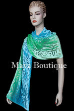 Jade Turquoise Camellia Shawl Wrap Scarf Burnout Velvet Hand Dyed Maya Matazaro