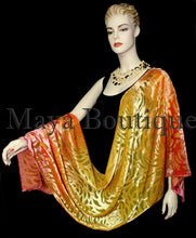 Maya Matazaro Hand Dyed Orange Gold Camellia Shawl Wrap Scarf Burnout Velvet