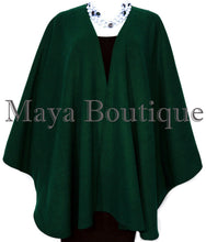 Forest Green Cape Ruana Wrap Coat Cashmere Wool Blend Maya Matazaro USA Made