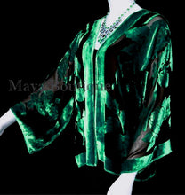 Emerald & Black Silk Burnout Velvet Jacket Short Kimono No Fringe Maya Matazaro