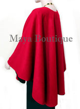 Reversible Cape Ruana Wrap Coat Black & Red Cashmere Wool USA Made Maya Matazaro