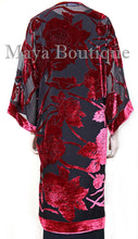 Red Long Kimono Jacket Silk Burnout Velvet No Fringe Maya Matazaro