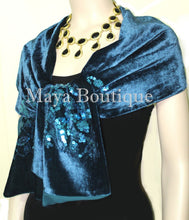 Teal Blue Scarf Sequin Velvet & Georgette Double Sided Maya Matazaro