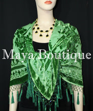 Green Piano Shawl Scarf Wrap All Beaded Silk Burnout Velvet Maya Matazaro