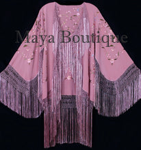 Embroidered Silk Fringe Jacket Kimono Strawberry Ice Multi Birds Flower Maya