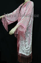 Rose Quartz Fringes Jacket Kimono Long Coat Silk Burnout Velvet Maya Matazaro
