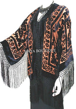 Tangerine & Black Fringe Jacket Kimono Bolero Silk Burnout Velvet Maya Matazaro