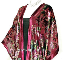 Caftan Kimono Jacket Silk Burnout Velvet Cherry Multi Gypsy Rose Maya Matazaro