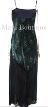 Black Dress Gown Silk Burnout Velvet Beaded Peacock Maya Matazaro S/M