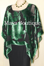 Silk Burnout Velvet Poncho Kimono Top Emerald & Black No Fringe Maya Matazaro