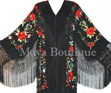 Embroidered Silk Opera Coat Kimono Flamenco Jacket Red Roses Black Maya Matazaro