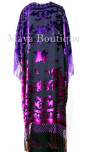 Violet Fuchsia Kimono Caftan Fringe Jacket Silk Burnout Velvet Hand Dyed Maya