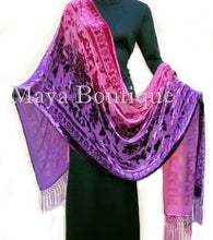 Maya Matazaro Wearable Art Silk Wrap Shawl Scarf Hand Dyed Magenta Purple Velvet Extra Long 110"