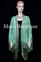 Embroidered Silk Fringe Jacket Kimono Tiffany Green Hand Dyed Maya Matazaro USA