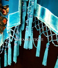 Kimono Opera Coat Beaded Burnout Velvet Peacock & Rose Turquoise Maya Matazaro