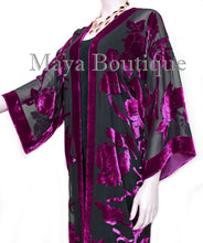 Magenta Long Kimono Jacket Silk Burnout Velvet No Fringe Maya Matazaro