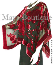 Silk Burnout Velvet Poncho Kimono Top Ruby Red & Black No Fringe Maya Matazaro