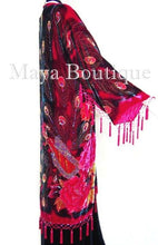Red Beaded Peacock Duster Kimono Opera Coat Silk Velvet Maya Matazaro