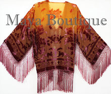 Wearable Art Velvet Kimono Jacket Hand Dyed Tangerine & Coco Short Maya Matazaro