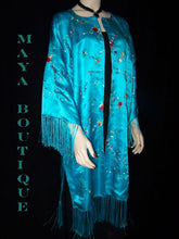 Silk Kimono Duster Coat Kimono All Embroidered & Lined Turquoise Maya Matazaro