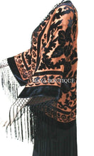 Tangerine & Black Fringe Jacket Kimono Bolero Silk Burnout Velvet Maya Matazaro