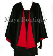 Reversible Cape Ruana Wrap Coat Black & Red Cashmere Wool USA Made Maya Matazaro