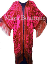 Scarlet Red Kimono Opera Coat Caftan Duster Silk Burnout Velvet Maya Clothing