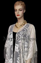 Ivory Kaftan Duster Fringe Jacket Kimono Opera Coat Burnout Velvet Maya Matazaro