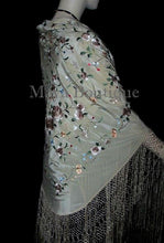 Maya Matazaro Flamenco Embroidered Silk Piano Shawl Wrap Fringed Scarf Beige 84"