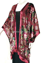 Caftan Kimono Jacket Silk Burnout Velvet Cherry Multi Gypsy Rose Maya Matazaro