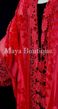 Red Lace & Burnout Velvet Kimono Caftan Jacket Duster Maya Matazaro Plus
