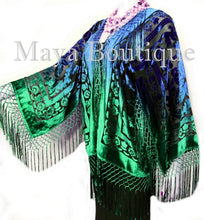 Maya Matazaro Art to Wear Burnout Velvet Kimono Jacket Hand Dyed Green Blue