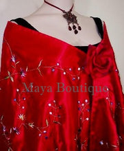 Huge Embroidered Silk Wrap Opera Shawl Scarf Red Multi Floral Maya Matazaro