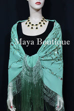 Flamenco Embroidered Silk Piano Shawl Wrap Tiffany Green Hand Dyed Maya Matazaro