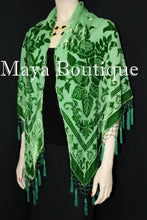 Green Piano Shawl Scarf Wrap All Beaded Silk Burnout Velvet Maya Matazaro
