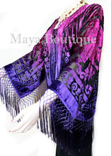 Art to Wear Burnout Velvet Kimono Jacket Hand Dyed Violet Magenta Maya Matazaro