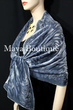 Dusk Gray Camellia Shawl Wrap Scarf Burnout Velvet Maya Matazaro Hand Dyed USA