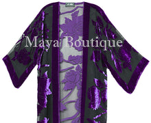 Purple Long Kimono Jacket Silk Burnout Velvet No Fringe Maya Matazaro