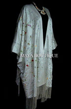 White Embroidered Silk Kimono Caftan Duster Coat Plus Size Maya Matazaro