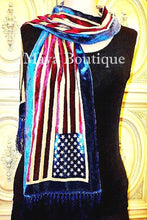 American USA Flag Silk Burnout Velvet Scarf Wrap With Fringes Maya Matazaro